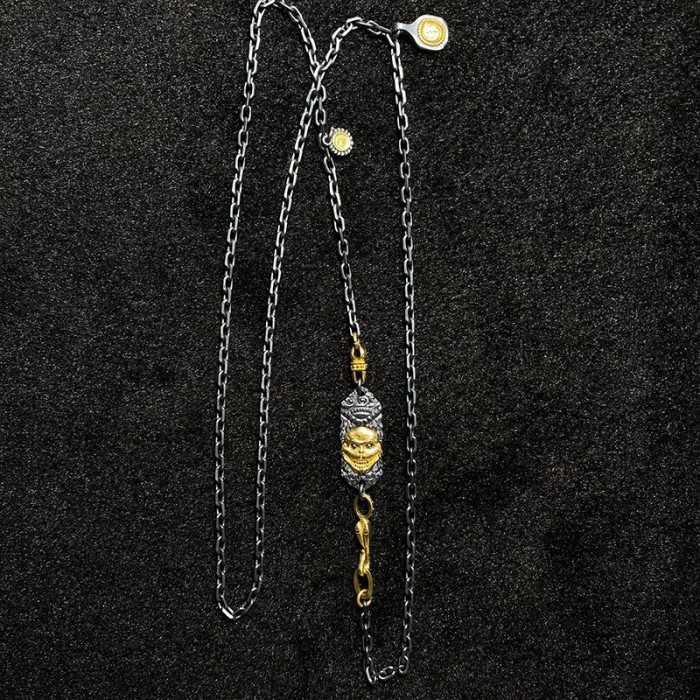 Vintage Hand-arved Zombie Forest Chain Sterling SilverNecklace Halloween Gift