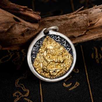 Boutique Vintage Mahakala Tibetan Buddhist 24K Gold and Sterling Silver Pendant