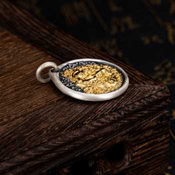 Boutique Vintage Mahakala Tibetan Buddhist 24K Gold and Sterling Silver Pendant