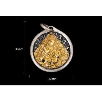 Boutique Vintage Mahakala Tibetan Buddhist 24K Gold and Sterling Silver Pendant