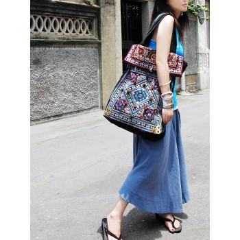 Blue Stars - Handcrafted Vintage Ethnic Tote Bag Embroidery Canvas Bag