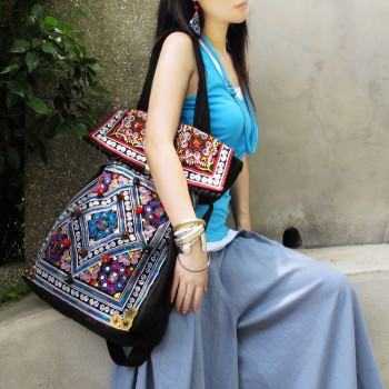 Blue Stars - Handcrafted Vintage Ethnic Tote Bag Embroidery Canvas Bag
