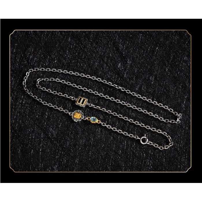 Boutigue Tibetan Buddhist Zakiram, Dzi Bead Chain Sterling Silver Necklace