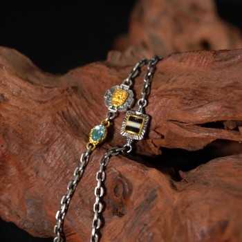 Boutigue Tibetan Buddhist Zakiram, Dzi Bead Chain Sterling Silver Necklace