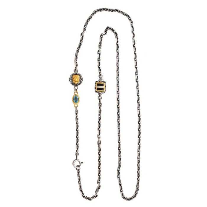 Boutigue Tibetan Buddhist Zakiram, Dzi Bead Chain Sterling Silver Necklace