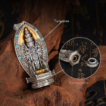 Boutique Ethnic Thousand-hands Sanskrit Avalokiteśvara Sterling Silver Pendant Amulet