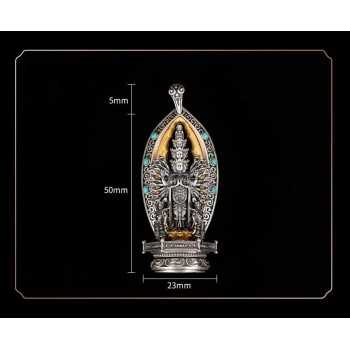 Boutique Ethnic Thousand-hands Sanskrit Avalokiteśvara Sterling Silver Pendant Amulet