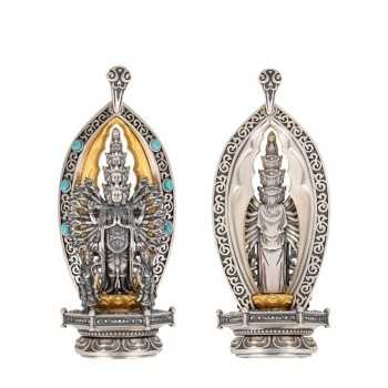 Boutique Ethnic Thousand-hands Sanskrit Avalokiteśvara Sterling Silver Pendant Amulet