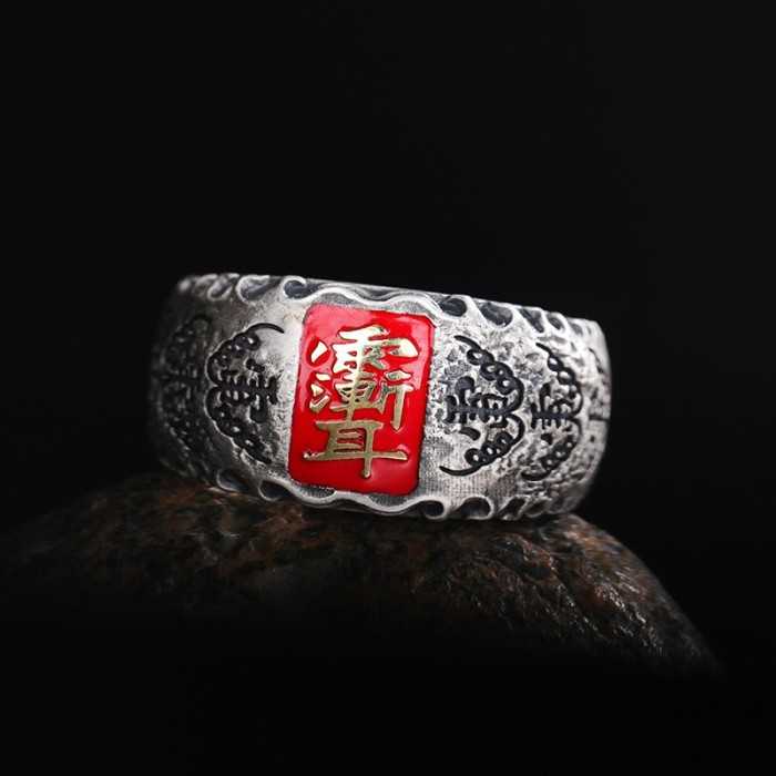 Designer Handcarved Boutique Vintage Five Thunderbolt Amulet Sterling Silver Ring