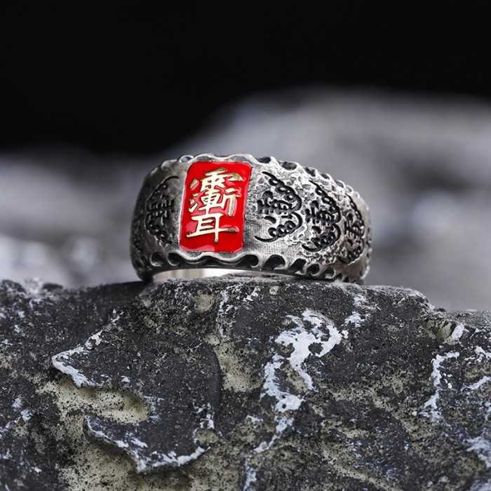 Designer Handcarved Boutique Vintage Five Thunderbolt Amulet Sterling Silver Ring