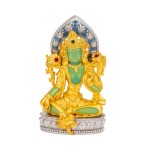 Boutique Tibetan Buddhist Enameled Green Tara Silver Pendant Amulet