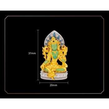Boutique Tibetan Buddhist Enameled Green Tara Silver Pendant Amulet