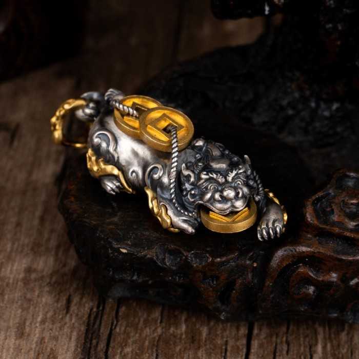 Handmade Tibetan Buddhist Wealth Pi Xiu Silver Pendant Amulet