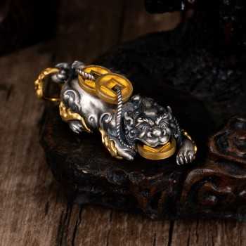 Handmade Tibetan Buddhist Wealth Pi Xiu Silver Pendant Amulet