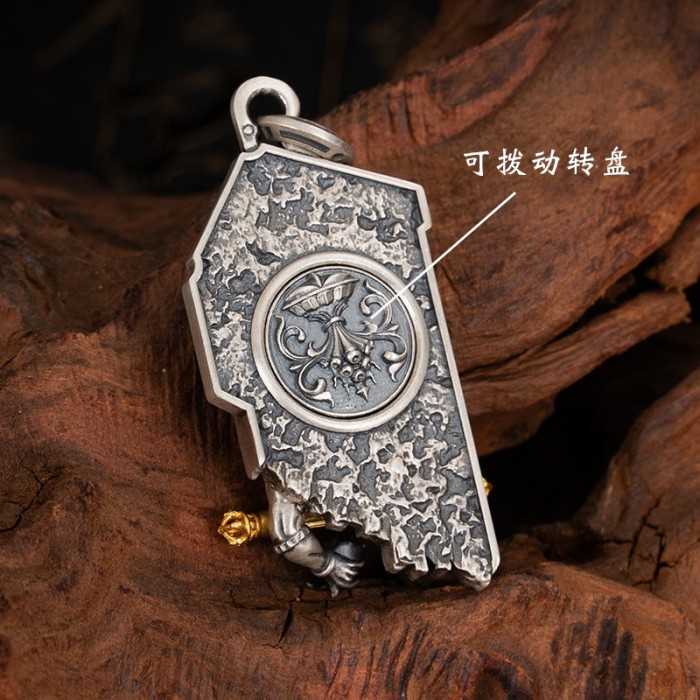 Handmade Vintage Mahakala Tibetan Buddhist Silver Pendant Amulet