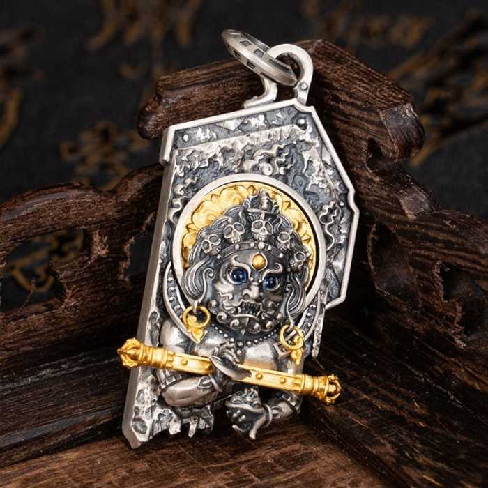 Handmade Vintage Mahakala Tibetan Buddhist Silver Pendant Amulet