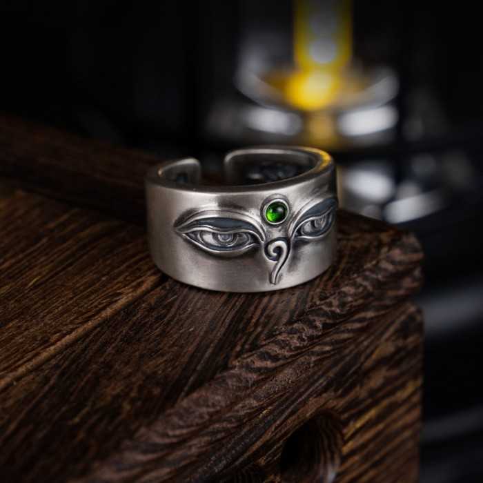 Designer Handmaded Boutique Vintage Green Tara Amulet Silver Ring