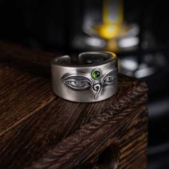Designer Handmaded Boutique Vintage Green Tara Amulet Silver Ring