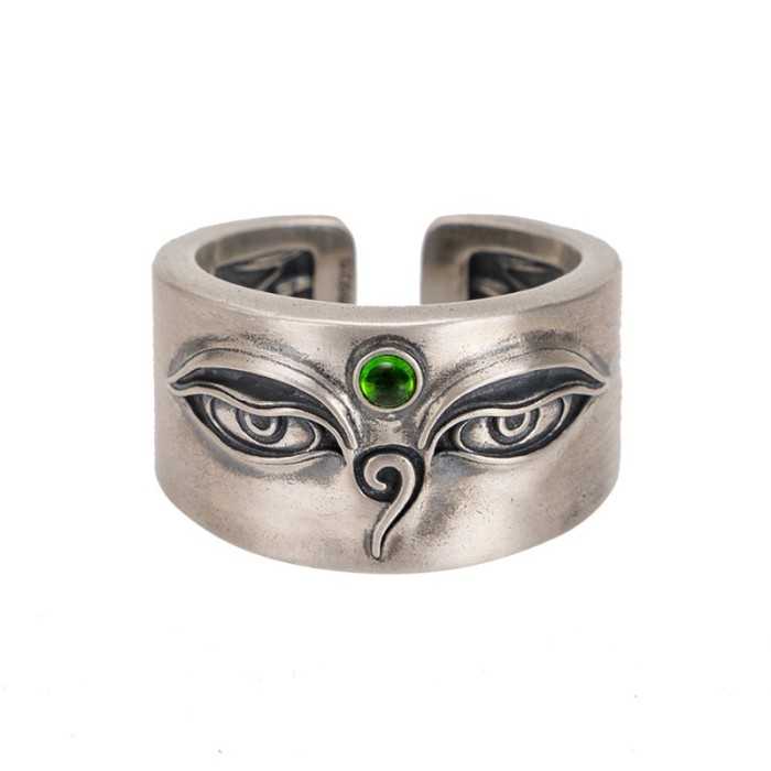Designer Handmaded Boutique Vintage Green Tara Amulet Silver Ring