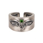Designer Handmaded Boutique Vintage Green Tara Amulet Silver Ring