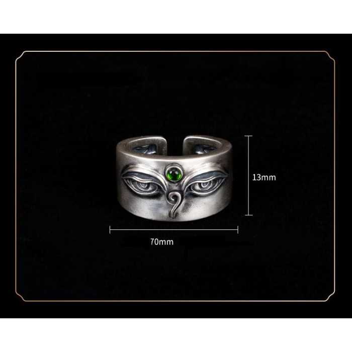 Designer Handmaded Boutique Vintage Green Tara Amulet Silver Ring