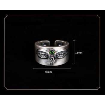 Designer Handmaded Boutique Vintage Green Tara Amulet Silver Ring