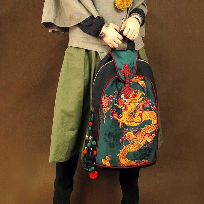 Orient Dragon - Handcrafted Vintage Ethnic Backpack Chinese Embroidered Bag