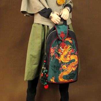 Orient Dragon - Handcrafted Vintage Ethnic Backpack Chinese Embroidered Bag