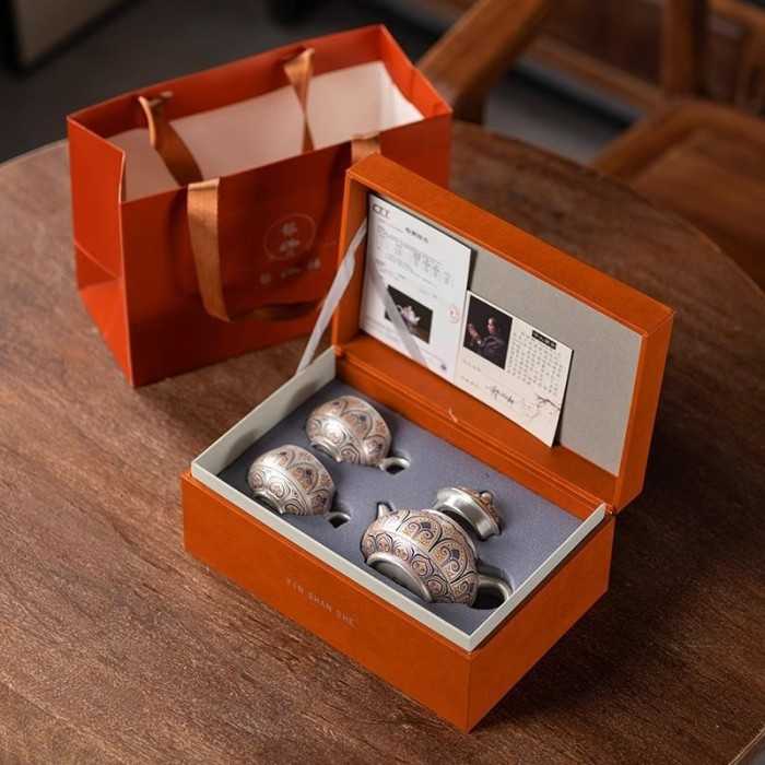 Designer Handmade Dentin Silver-Plated Ceramic Tea Set Gift