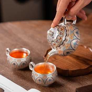 Designer Handmade Dentin Silver-Plated Ceramic Tea Set Gift