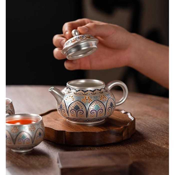 Designer Handmade Dentin Silver-Plated Ceramic Tea Set Gift