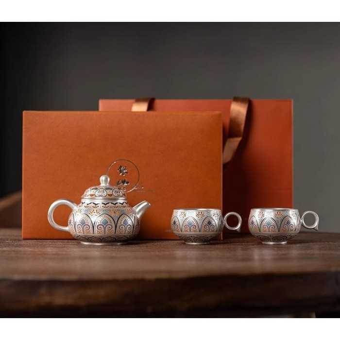 Designer Handmade Dentin Silver-Plated Ceramic Tea Set Gift