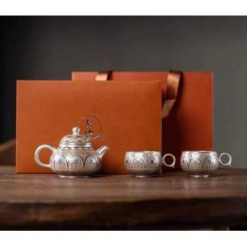 Designer Handmade Dentin Silver-Plated Ceramic Tea Set Gift