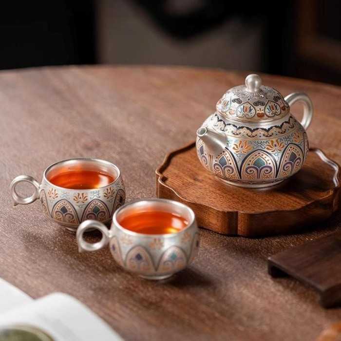 Designer Handmade Dentin Silver-Plated Ceramic Tea Set Gift