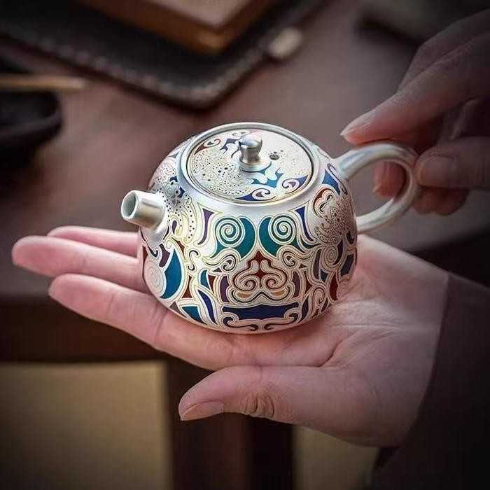 Designer Handmade Dentin Silver-Plated Ceramic Tea Set Gift Dunhuang