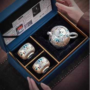 Designer Handmade Dentin Silver-Plated Ceramic Tea Set Gift Dunhuang