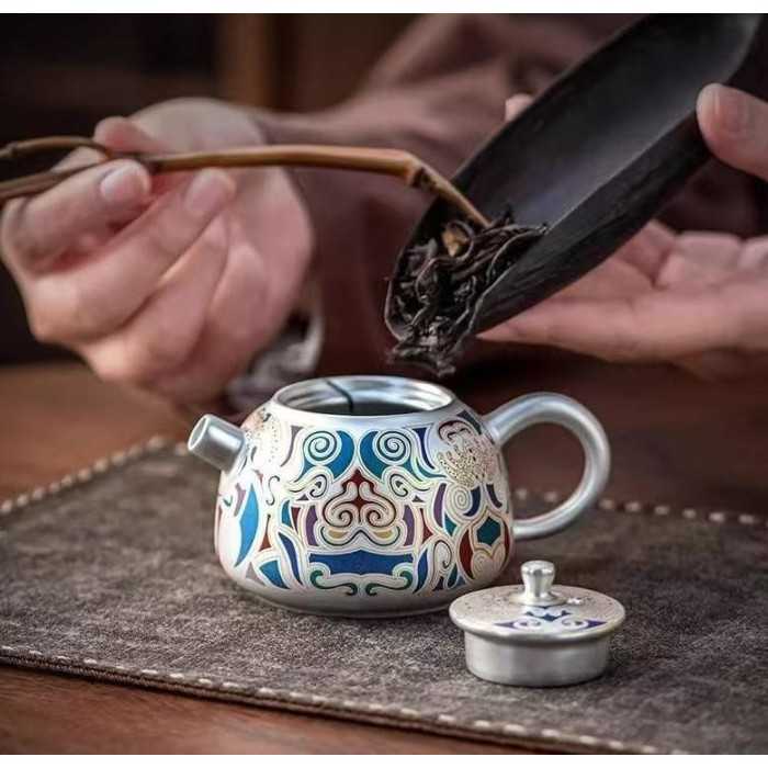 Designer Handmade Dentin Silver-Plated Ceramic Tea Set Gift Dunhuang