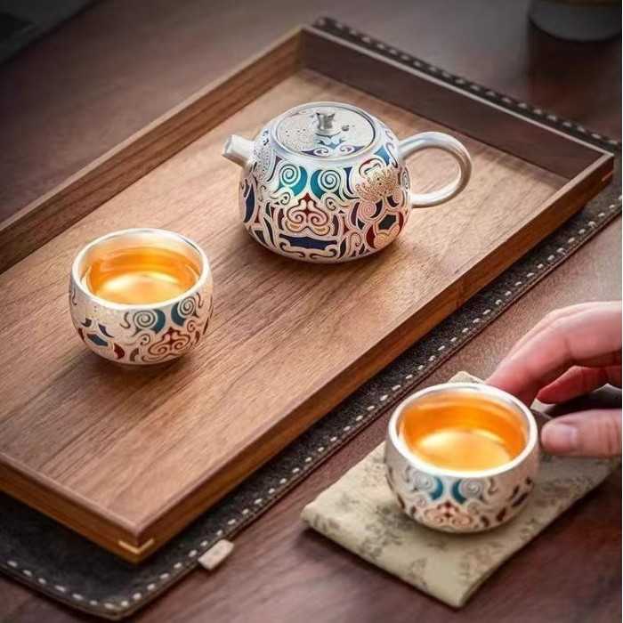 Designer Handmade Dentin Silver-Plated Ceramic Tea Set Gift Dunhuang