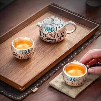 Designer Handmade Dentin Silver-Plated Ceramic Tea Set Gift Dunhuang