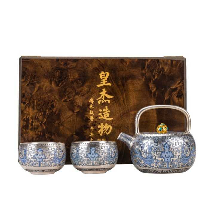 Designer Handmade blue and white (porcelain) Silver-Plated Ceramic Tea Set