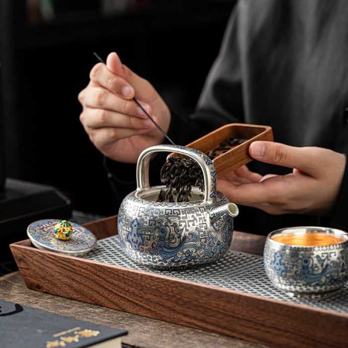 Designer Handmade blue and white (porcelain) Silver-Plated Ceramic Tea Set