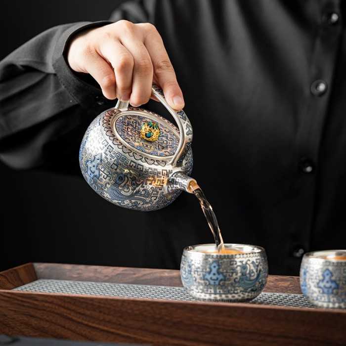 Designer Handmade blue and white (porcelain) Silver-Plated Ceramic Tea Set