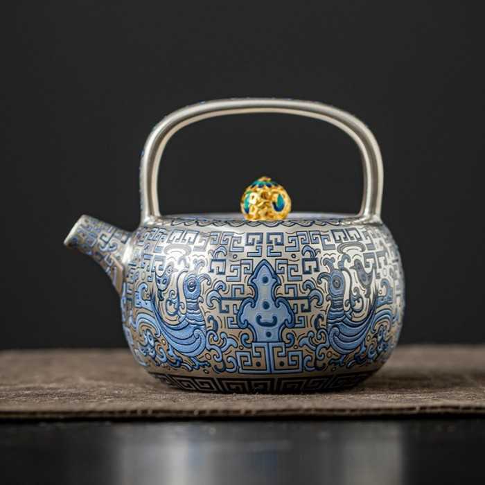 Designer Handmade blue and white (porcelain) Silver-Plated Ceramic Tea Set