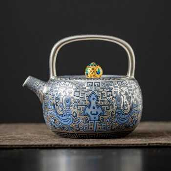 Designer Handmade blue and white (porcelain) Silver-Plated Ceramic Tea Set