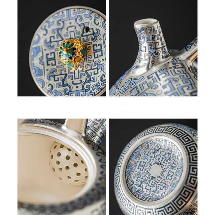 Designer Handmade blue and white (porcelain) Silver-Plated Ceramic Tea Set
