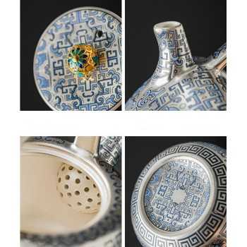 Designer Handmade blue and white (porcelain) Silver-Plated Ceramic Tea Set