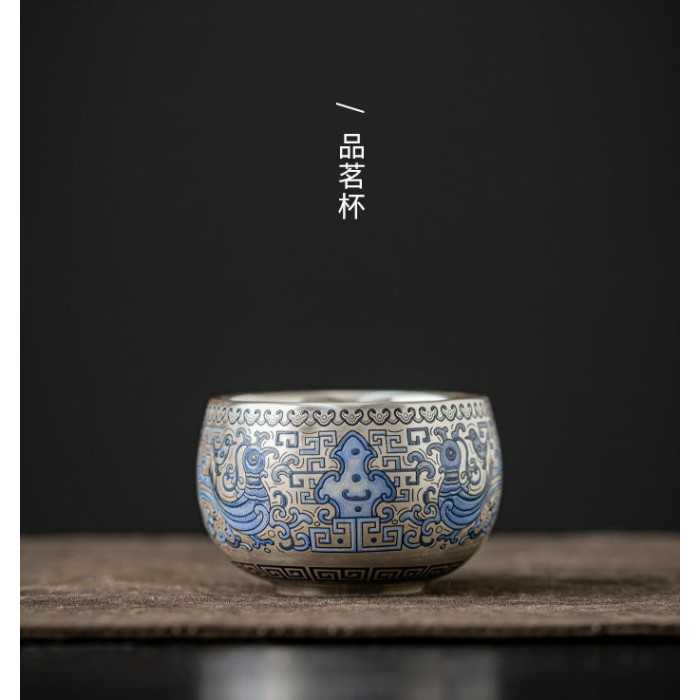Designer Handmade blue and white (porcelain) Silver-Plated Ceramic Tea Set