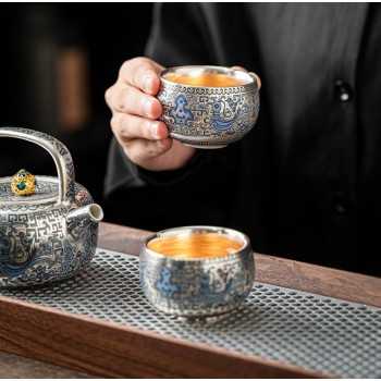 Designer Handmade blue and white (porcelain) Silver-Plated Ceramic Tea Set