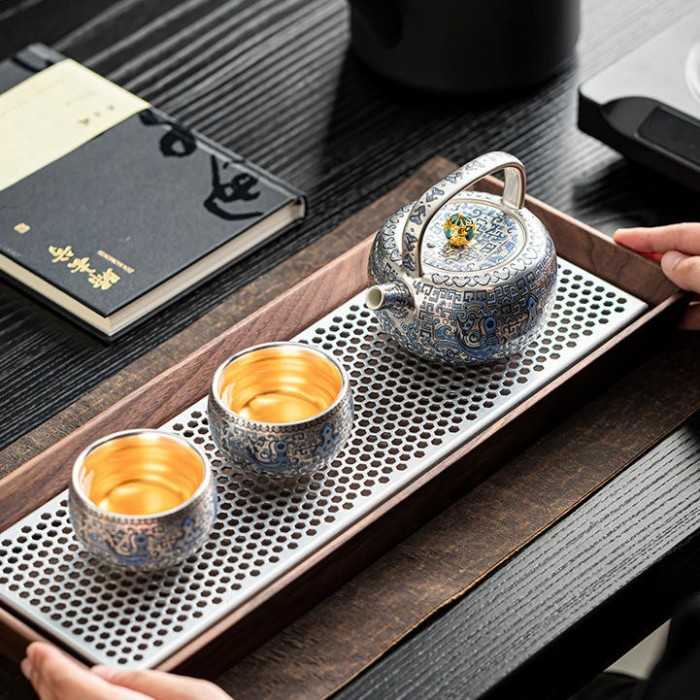 Designer Handmade blue and white (porcelain) Silver-Plated Ceramic Tea Set