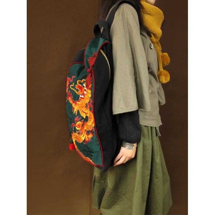 Orient Dragon - Handcrafted Vintage Ethnic Backpack Chinese Embroidered Bag